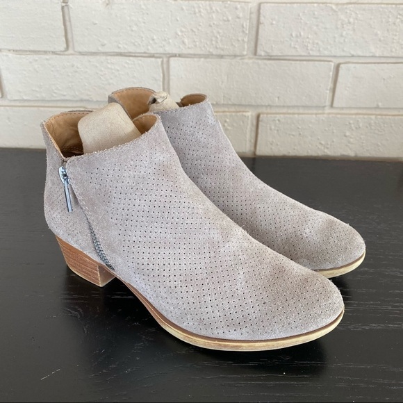 Lucky Brand Shoes - Lucky Brand Brielley Perforated Tan Suede Side Zip Booties Ankle Boots Size 6
